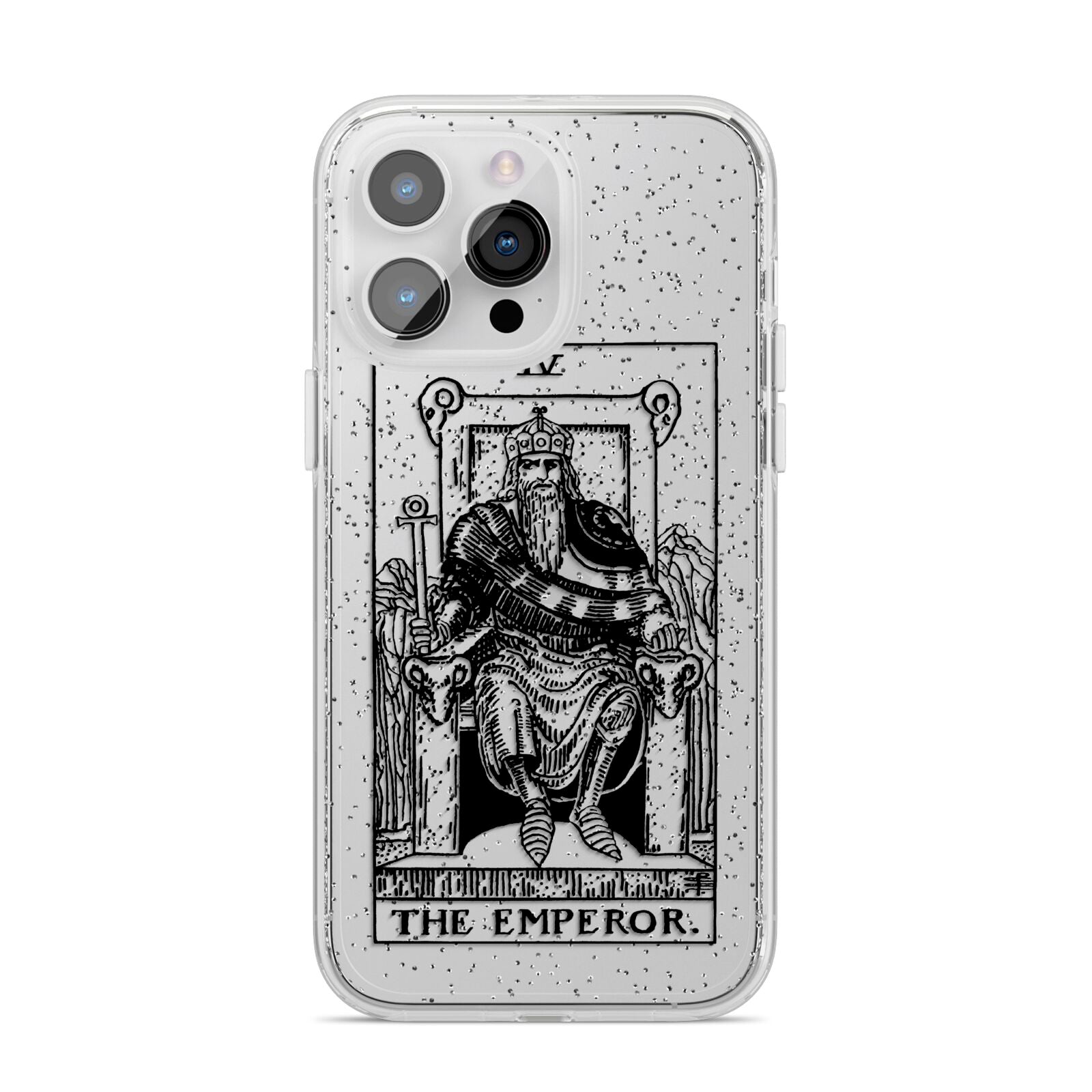 The Emperor Monochrome Tarot Card iPhone 14 Pro Max Glitter Tough Case Silver