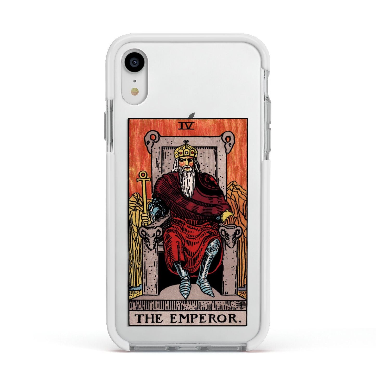 The Emperor Tarot Card Apple iPhone XR Impact Case White Edge on Silver Phone