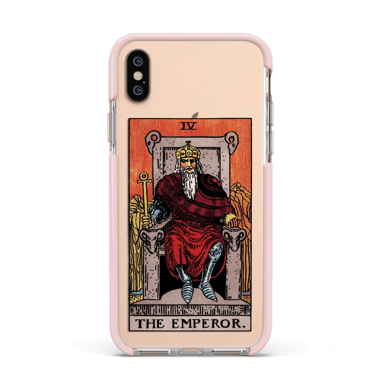 The Emperor Tarot Card Apple iPhone Xs Impact Case Pink Edge on Gold Phone