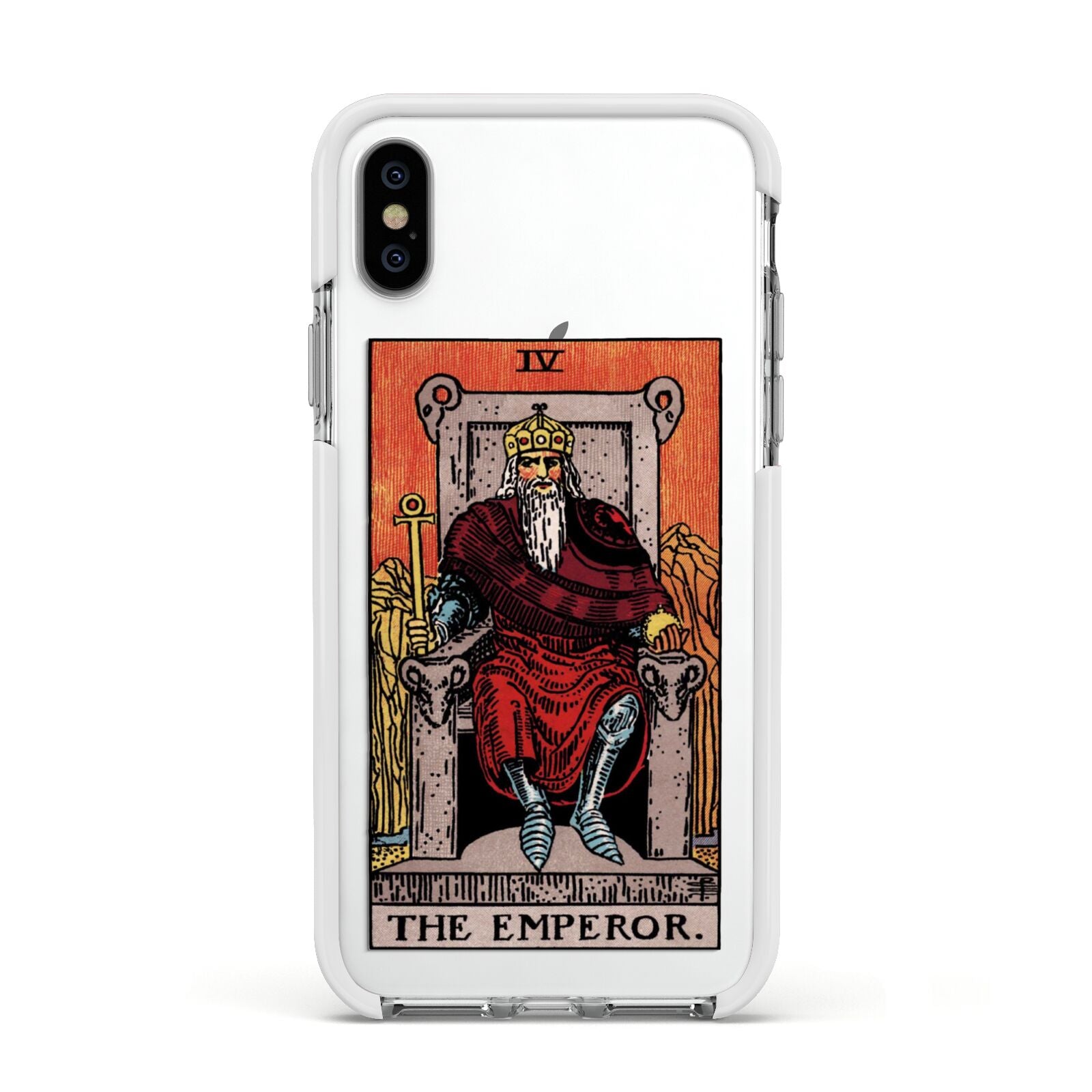 The Emperor Tarot Card Apple iPhone Xs Impact Case White Edge on Silver Phone