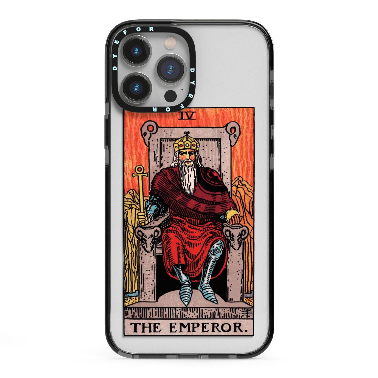 The Emperor Tarot Card iPhone 13 Pro Max Black Impact Case on Silver phone