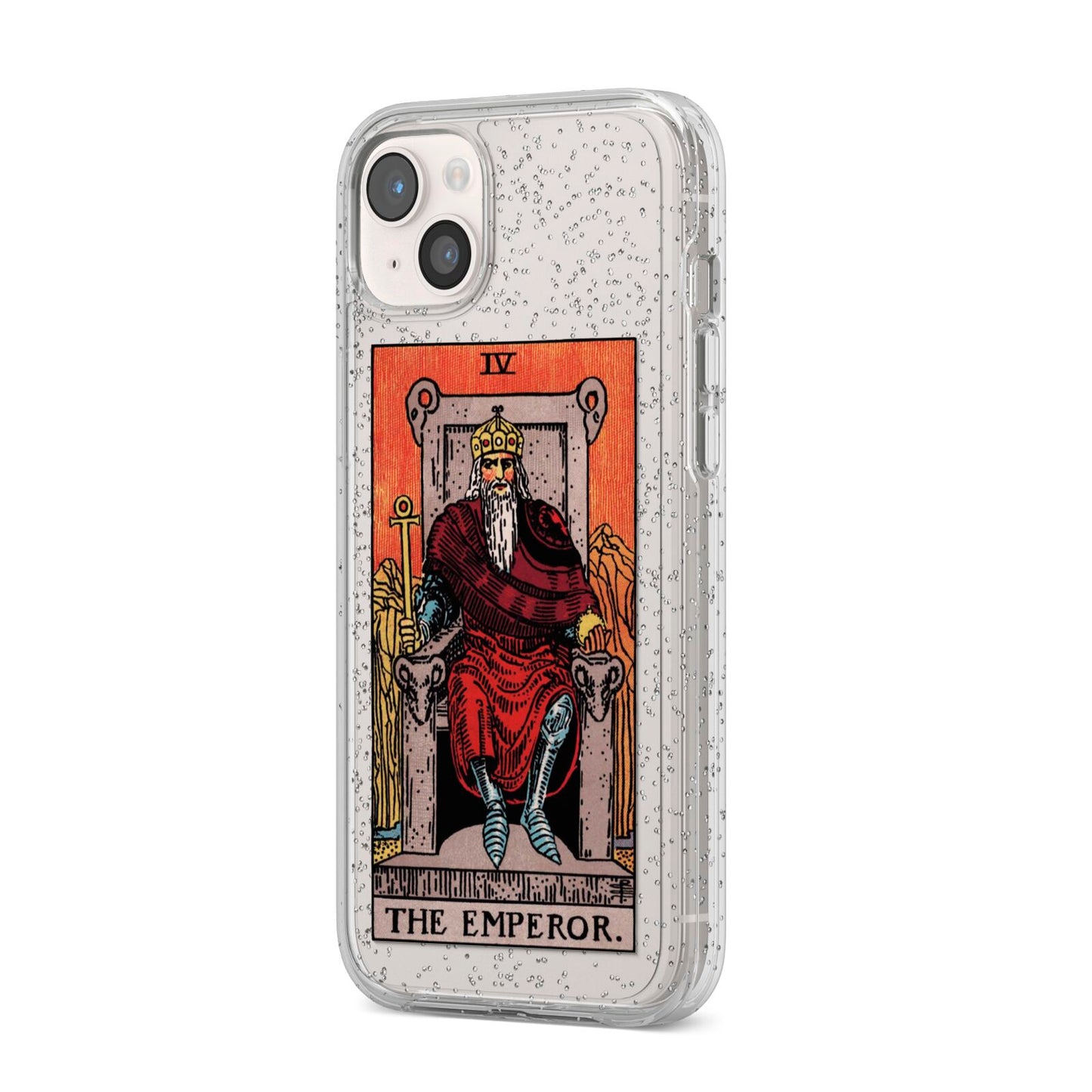 The Emperor Tarot Card iPhone 14 Plus Glitter Tough Case Starlight Angled Image