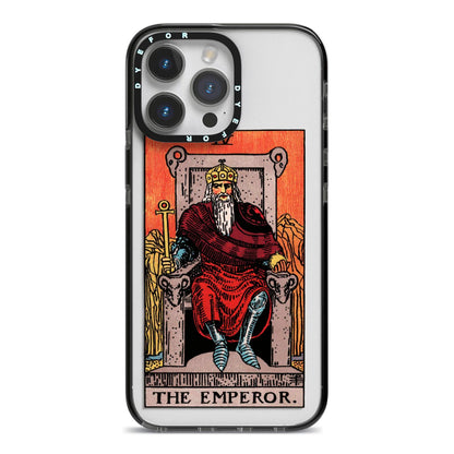 The Emperor Tarot Card iPhone 14 Pro Max Black Impact Case on Silver phone