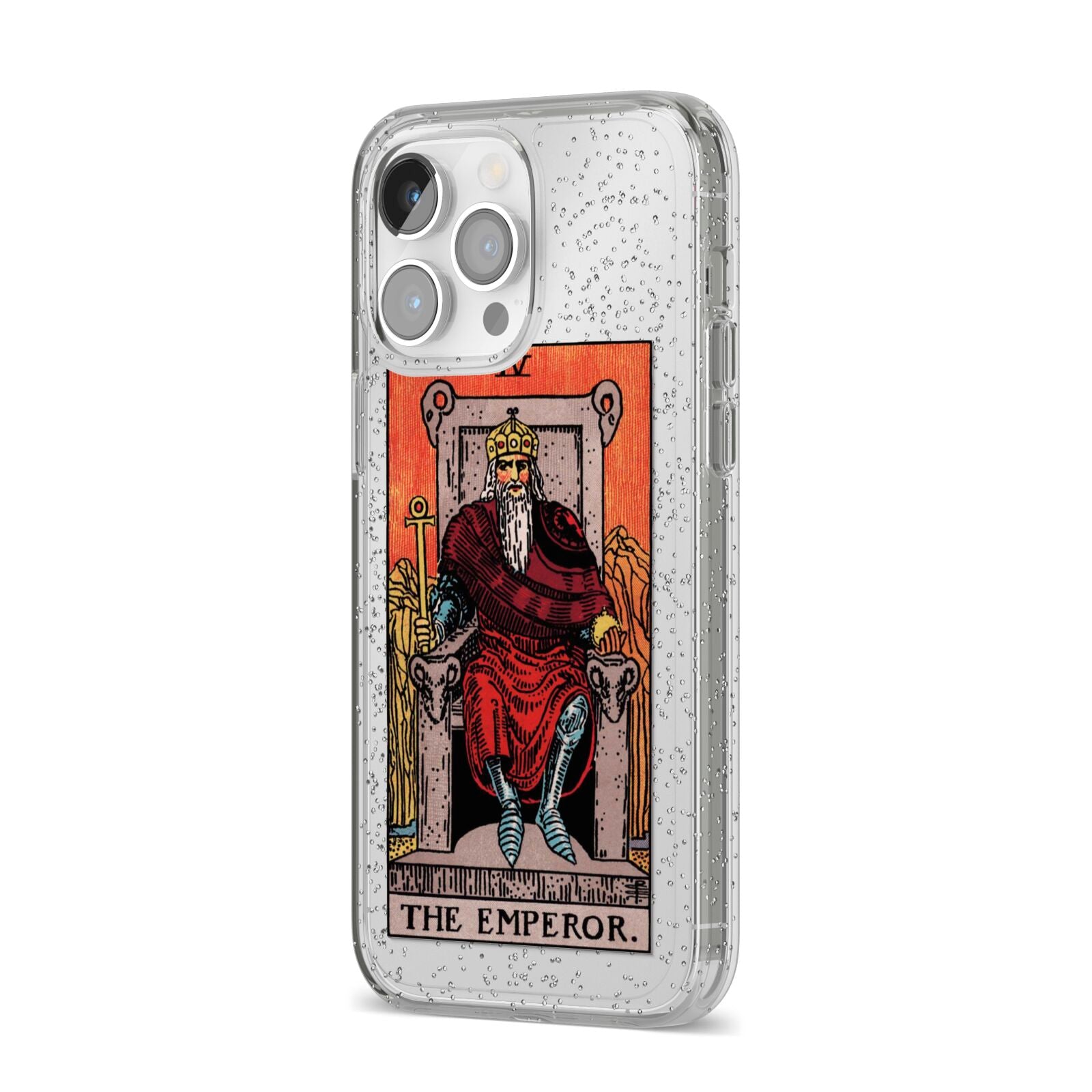 The Emperor Tarot Card iPhone 14 Pro Max Glitter Tough Case Silver Angled Image