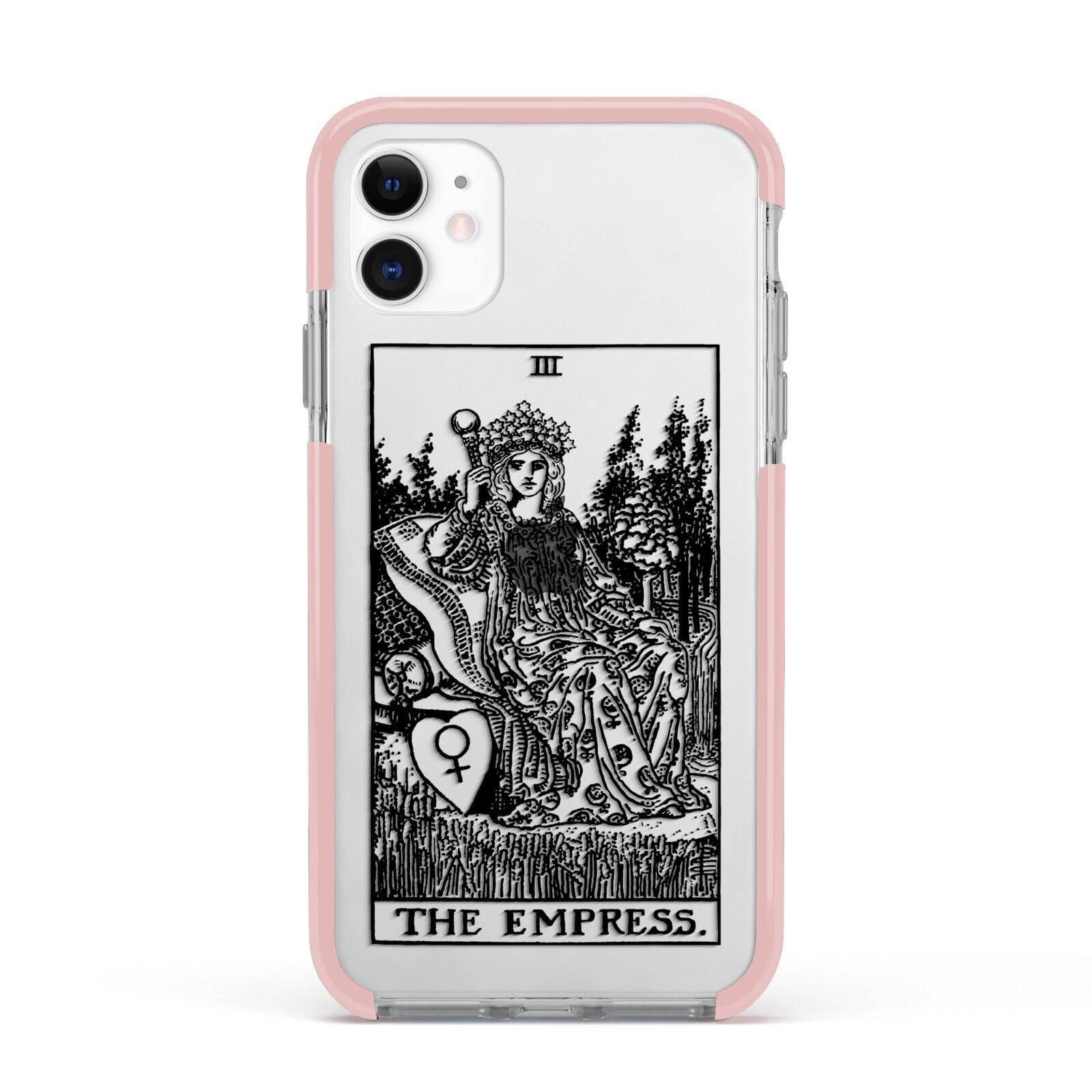 The Empress Monochrome Tarot Card Apple iPhone 11 in White with Pink Impact Case