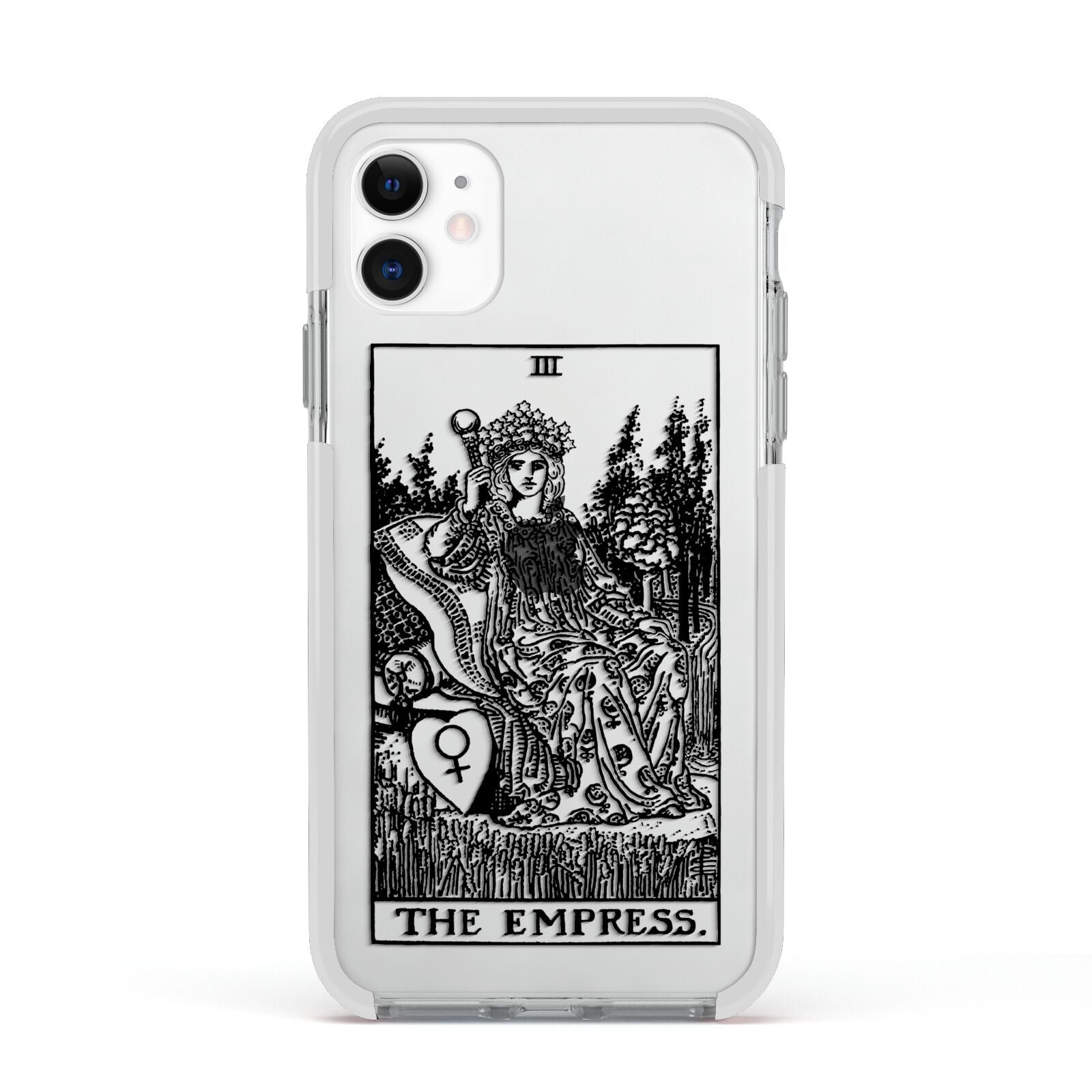 The Empress Monochrome Tarot Card Apple iPhone 11 in White with White Impact Case