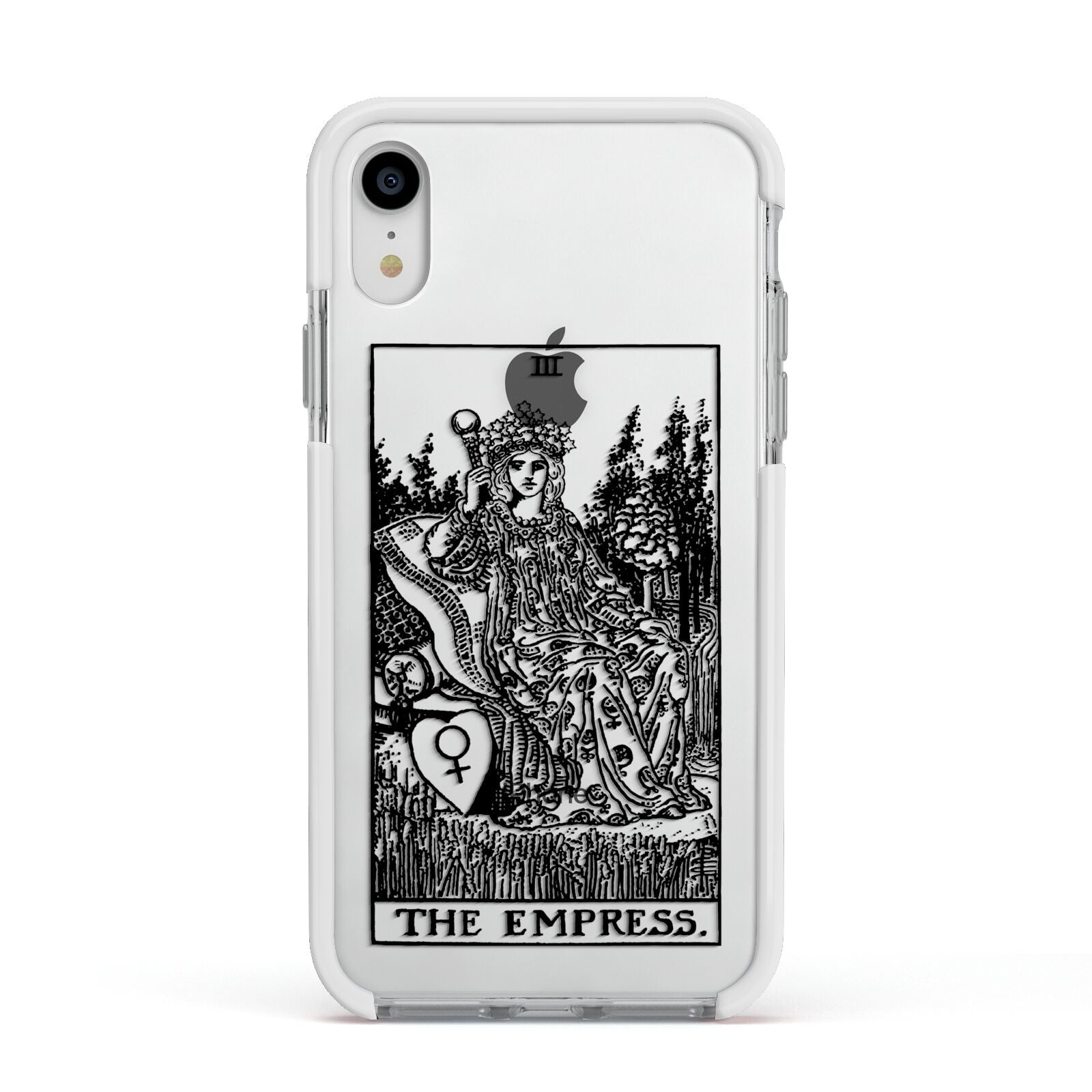 The Empress Monochrome Tarot Card Apple iPhone XR Impact Case White Edge on Silver Phone