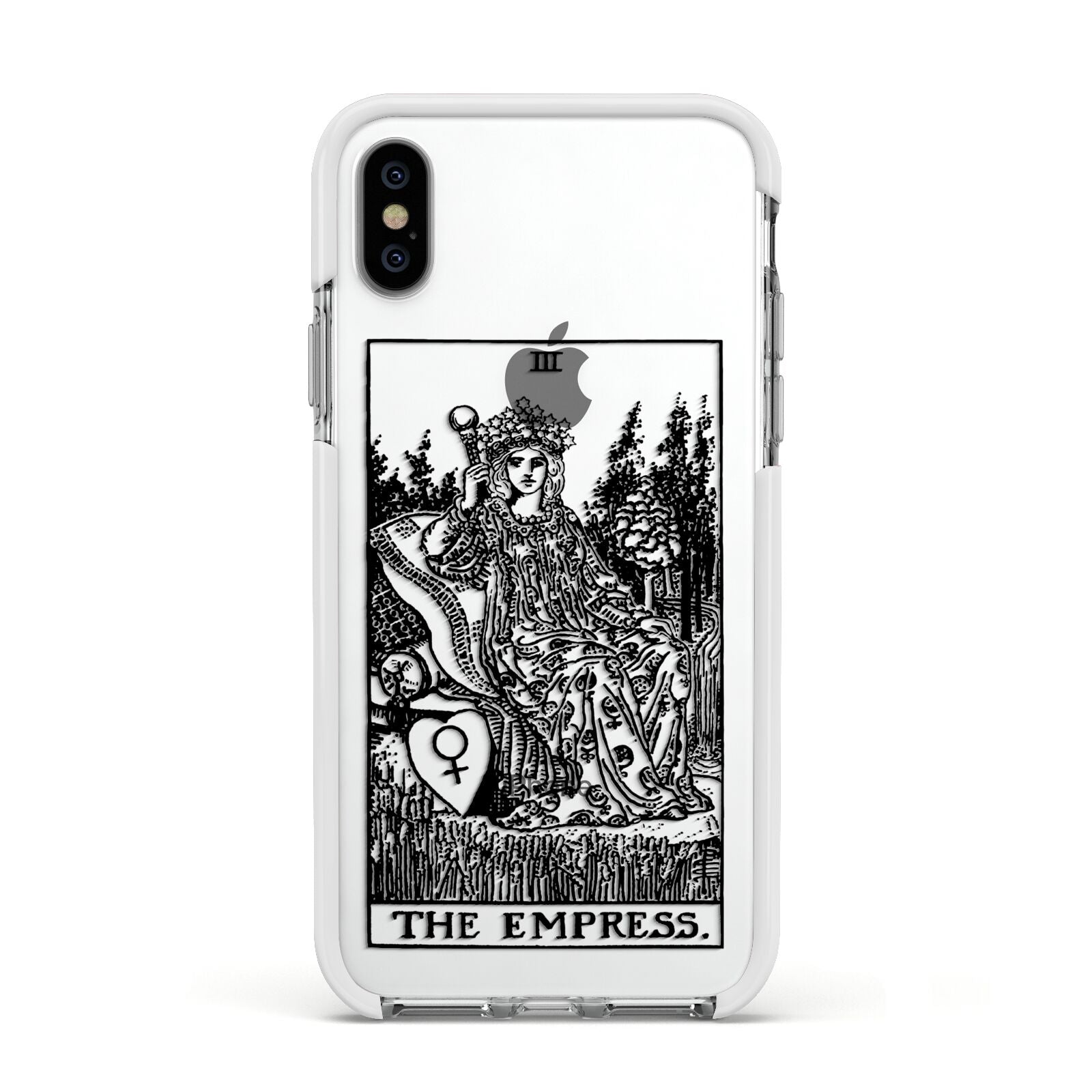The Empress Monochrome Tarot Card Apple iPhone Xs Impact Case White Edge on Silver Phone