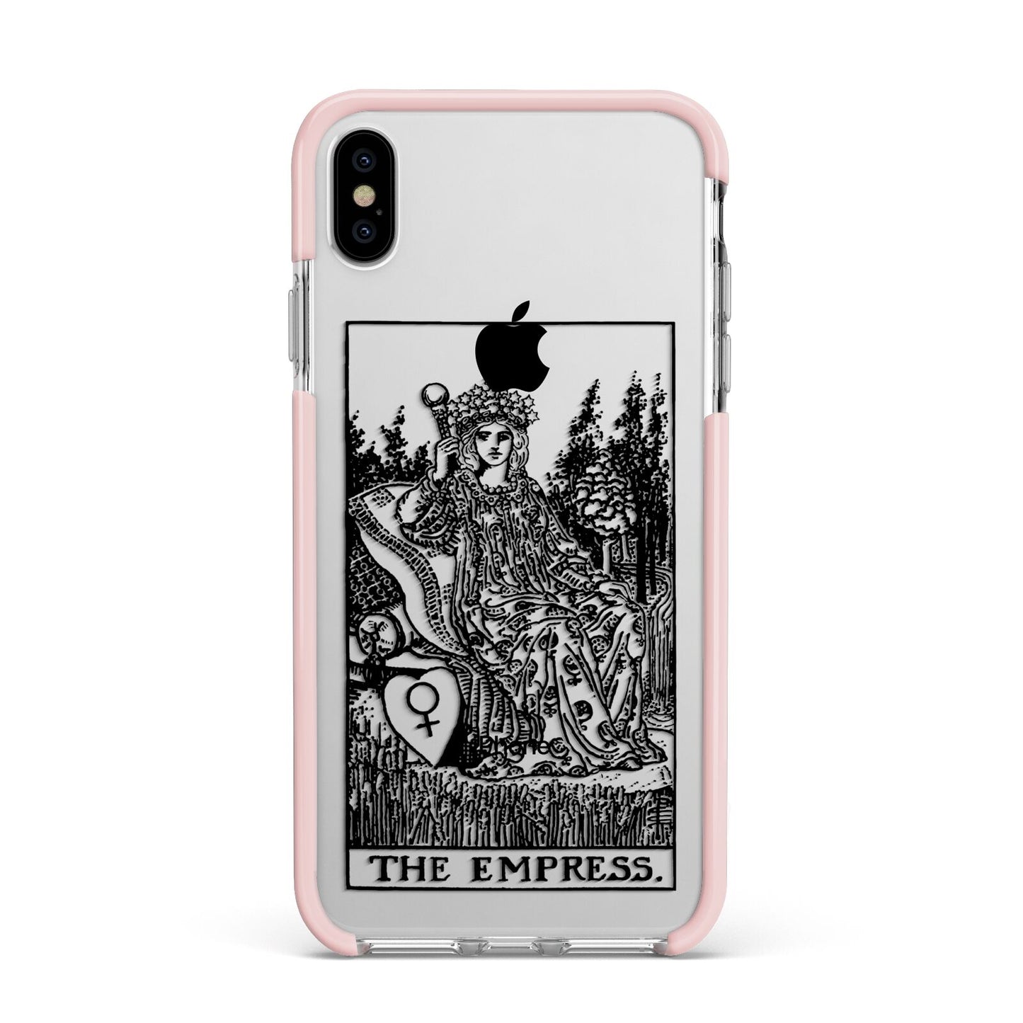 The Empress Monochrome Tarot Card Apple iPhone Xs Max Impact Case Pink Edge on Silver Phone