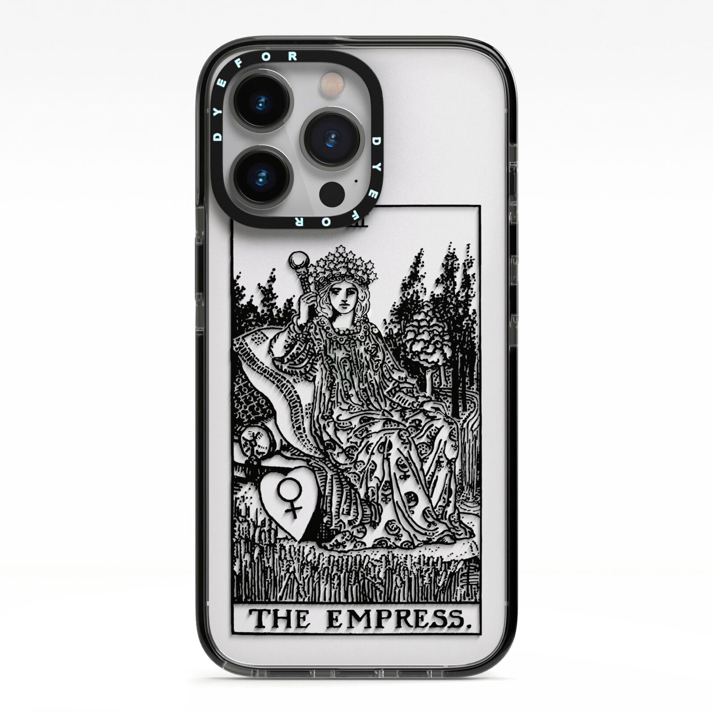 The Empress Monochrome Tarot Card iPhone 13 Pro Black Impact Case on Silver phone