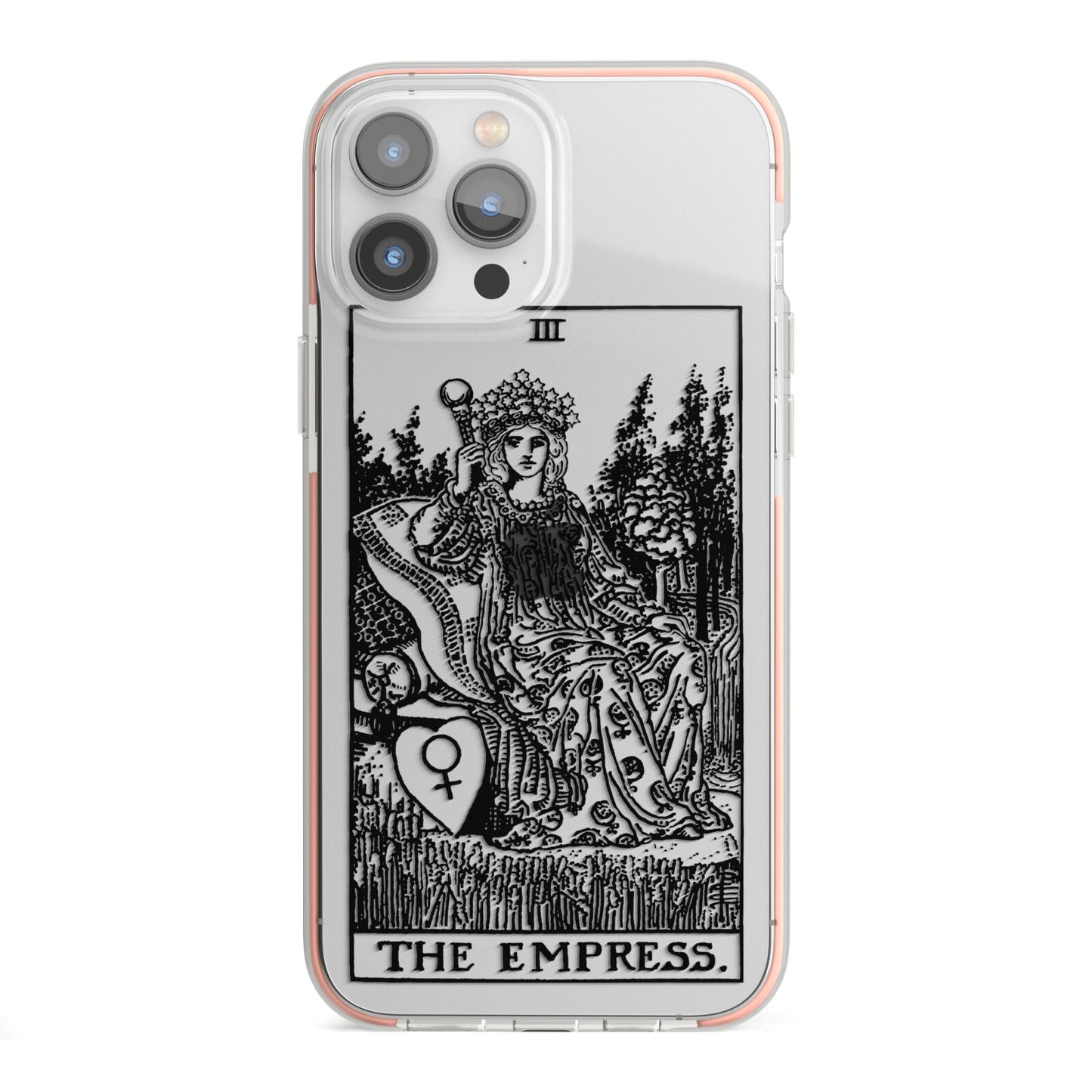 The Empress Monochrome Tarot Card iPhone 13 Pro Max TPU Impact Case with Pink Edges