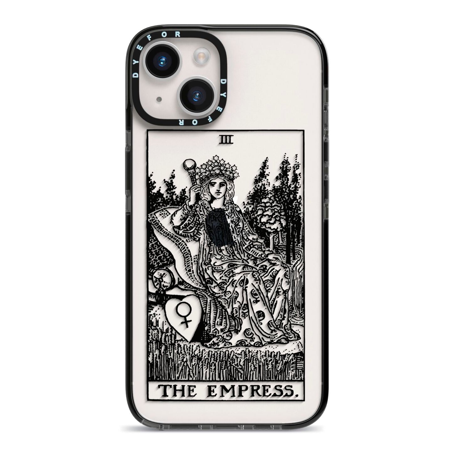 The Empress Monochrome Tarot Card iPhone 14 Black Impact Case on Silver phone