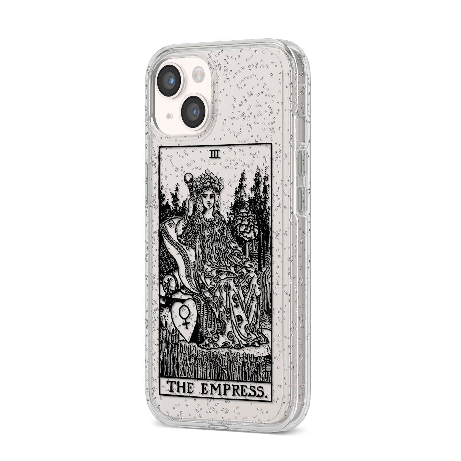 The Empress Monochrome Tarot Card iPhone 14 Glitter Tough Case Starlight Angled Image