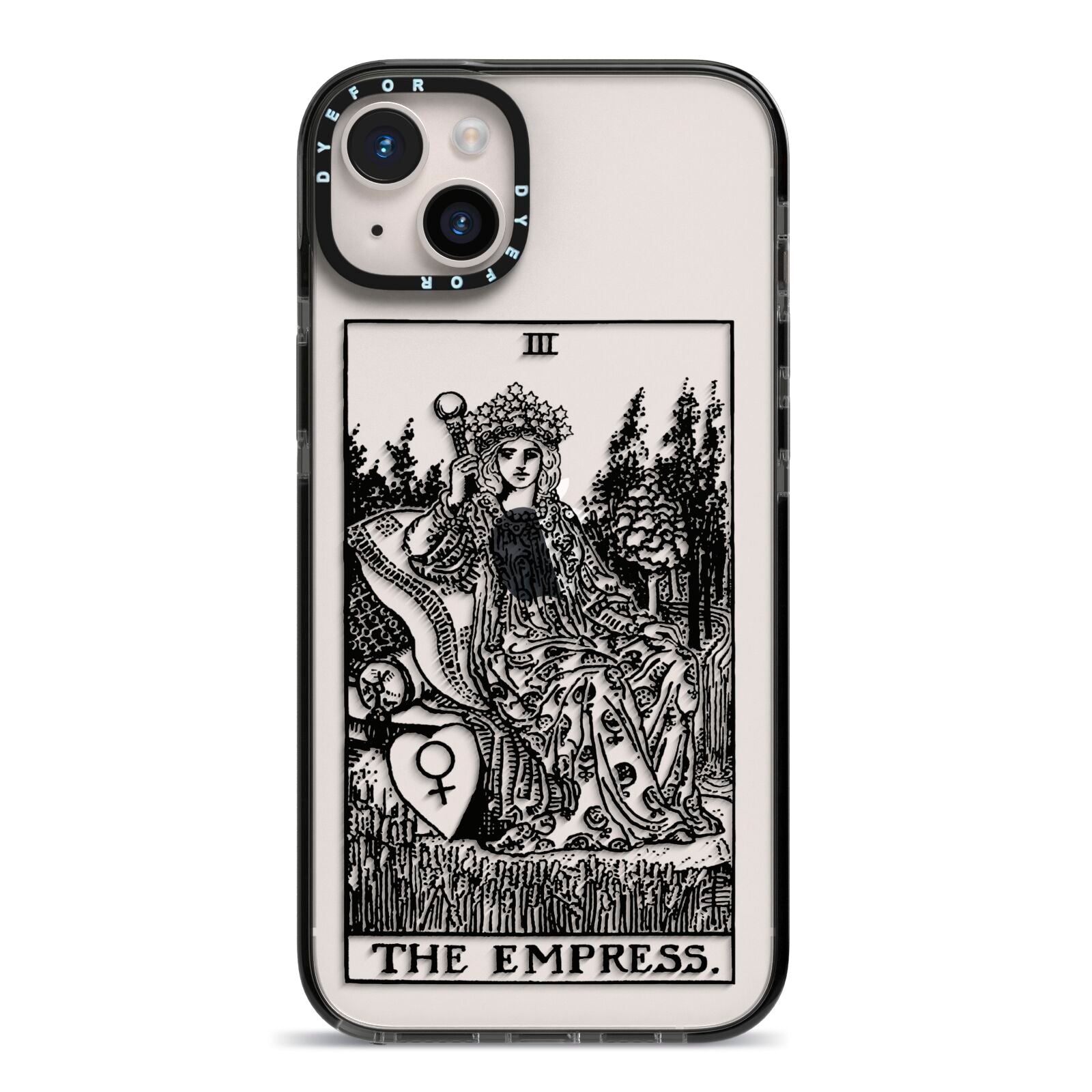 The Empress Monochrome Tarot Card iPhone 14 Plus Black Impact Case on Silver phone
