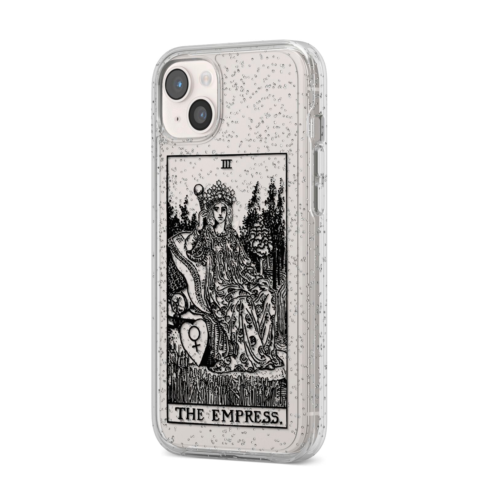 The Empress Monochrome Tarot Card iPhone 14 Plus Glitter Tough Case Starlight Angled Image