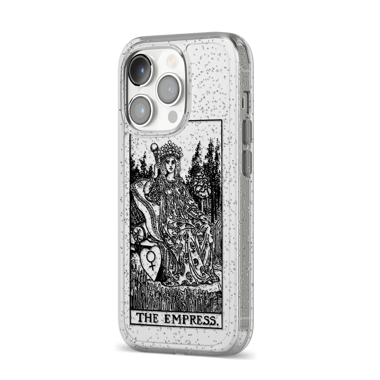The Empress Monochrome Tarot Card iPhone 14 Pro Glitter Tough Case Silver Angled Image