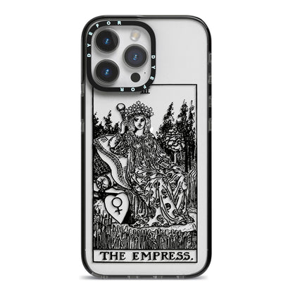 The Empress Monochrome Tarot Card iPhone 14 Pro Max Black Impact Case on Silver phone