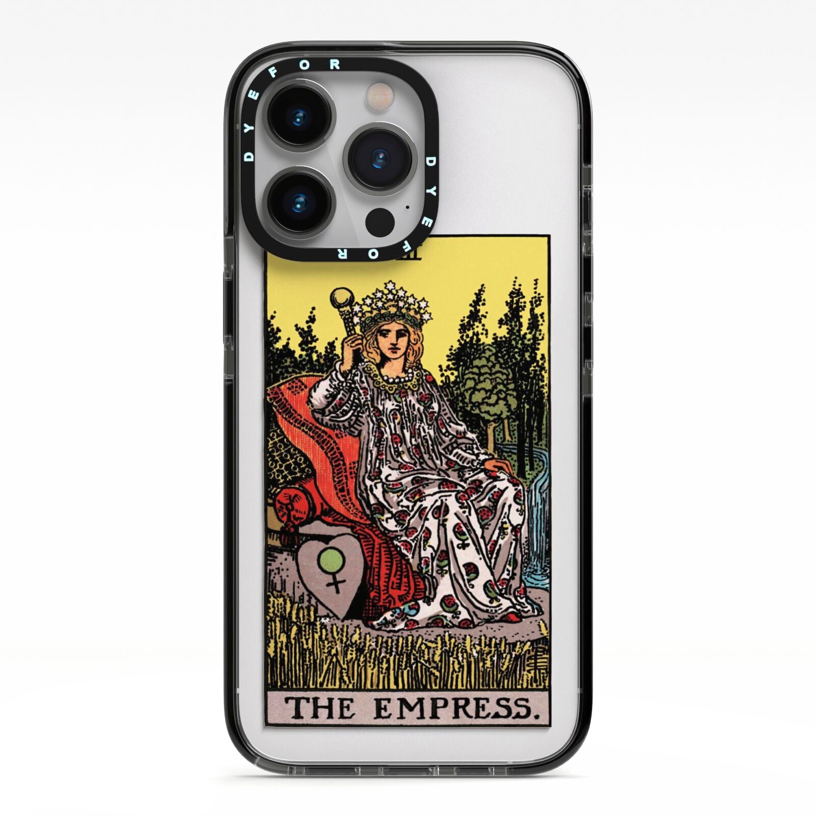 The Empress Tarot Card iPhone 13 Pro Black Impact Case on Silver phone