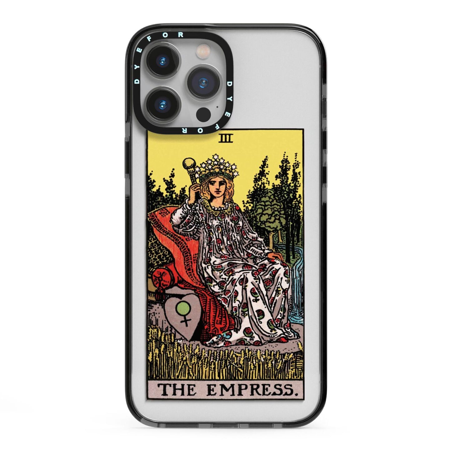 The Empress Tarot Card iPhone 13 Pro Max Black Impact Case on Silver phone