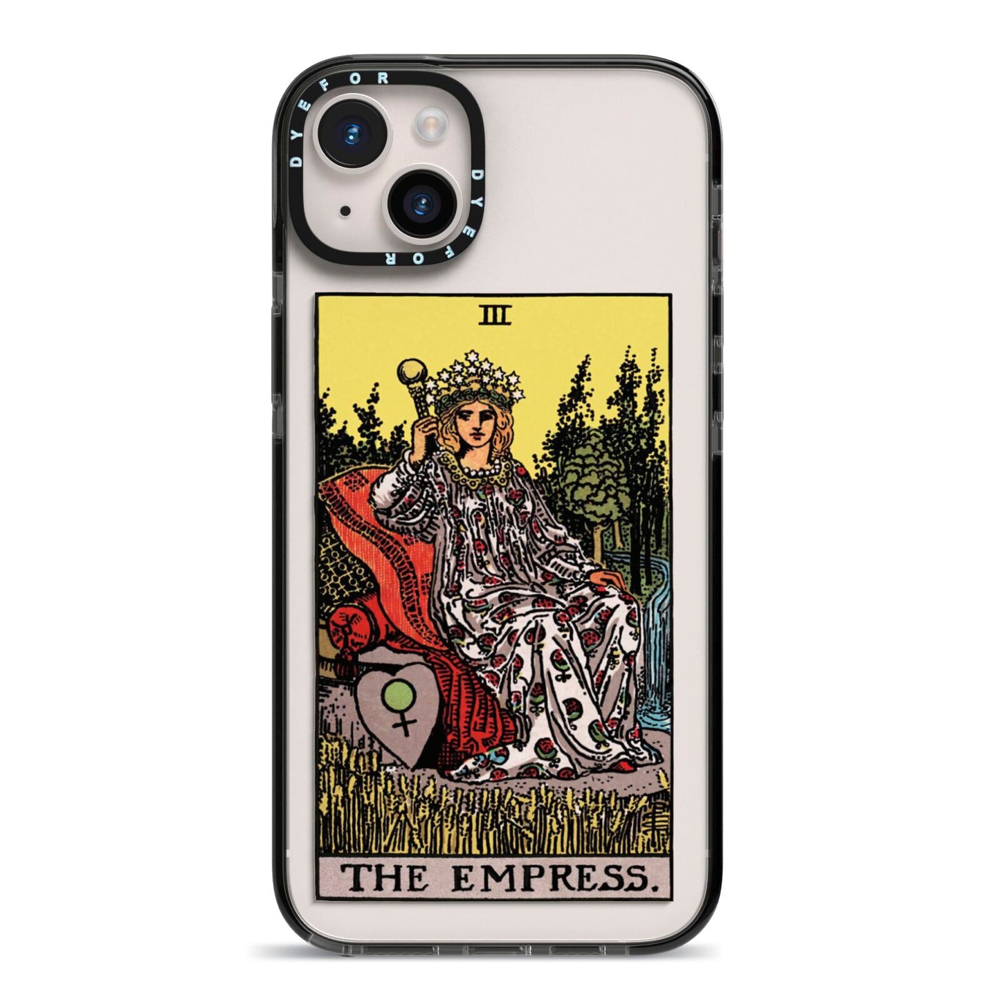 The Empress Tarot Card iPhone 14 Plus Black Impact Case on Silver phone
