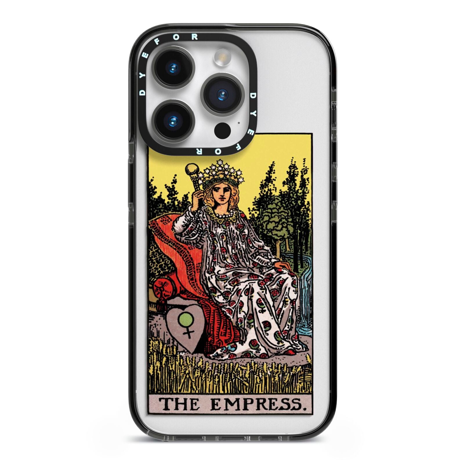 The Empress Tarot Card iPhone 14 Pro Black Impact Case on Silver phone