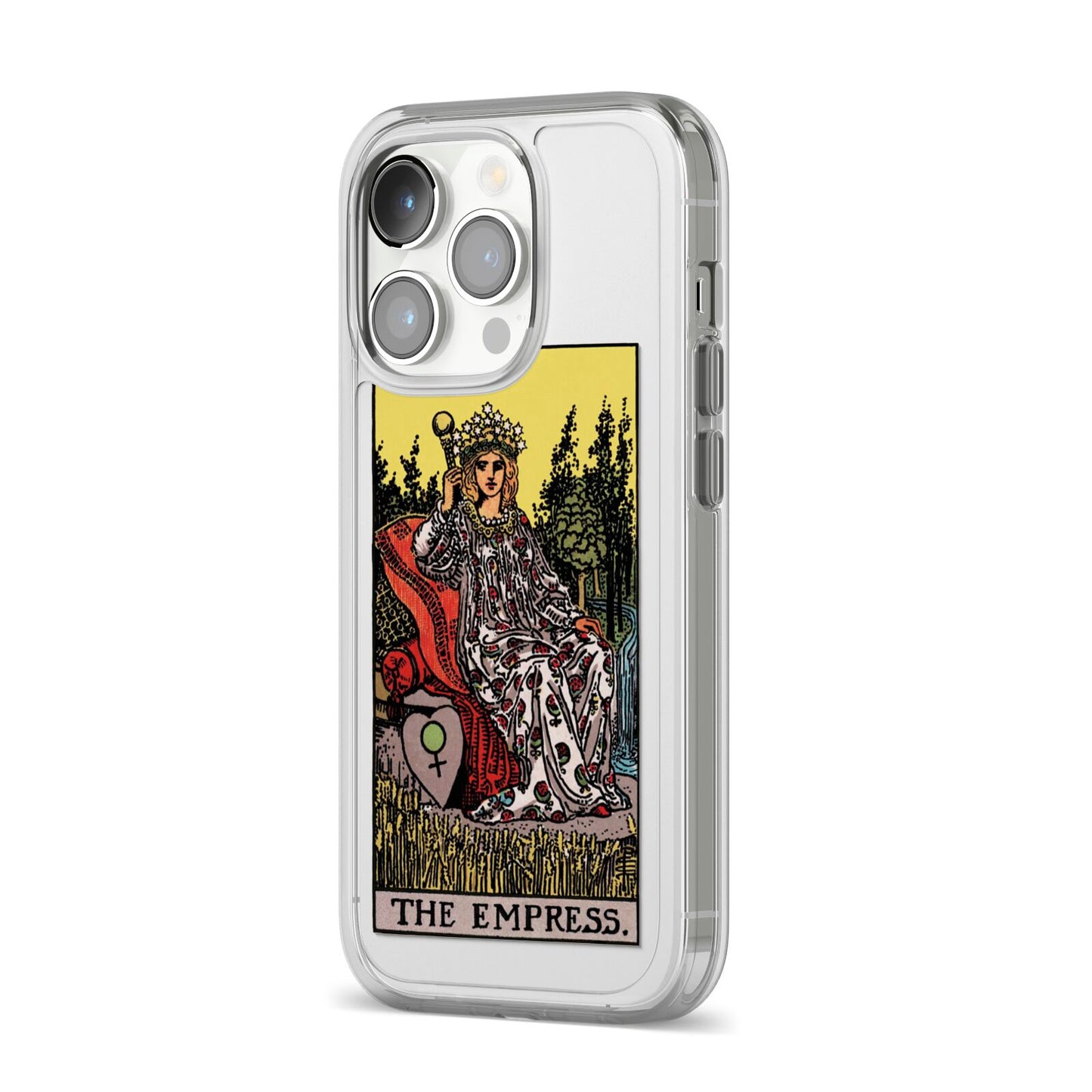The Empress Tarot Card iPhone 14 Pro Clear Tough Case Silver Angled Image