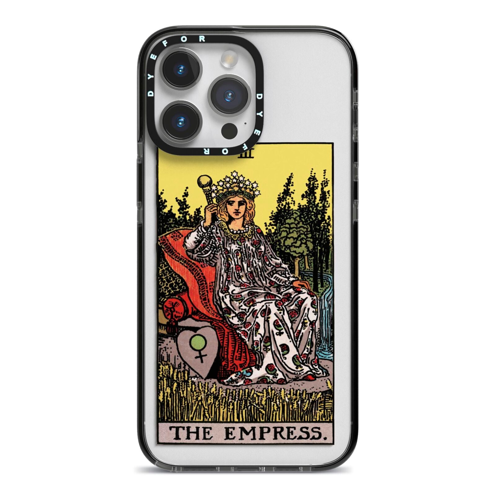 The Empress Tarot Card iPhone 14 Pro Max Black Impact Case on Silver phone