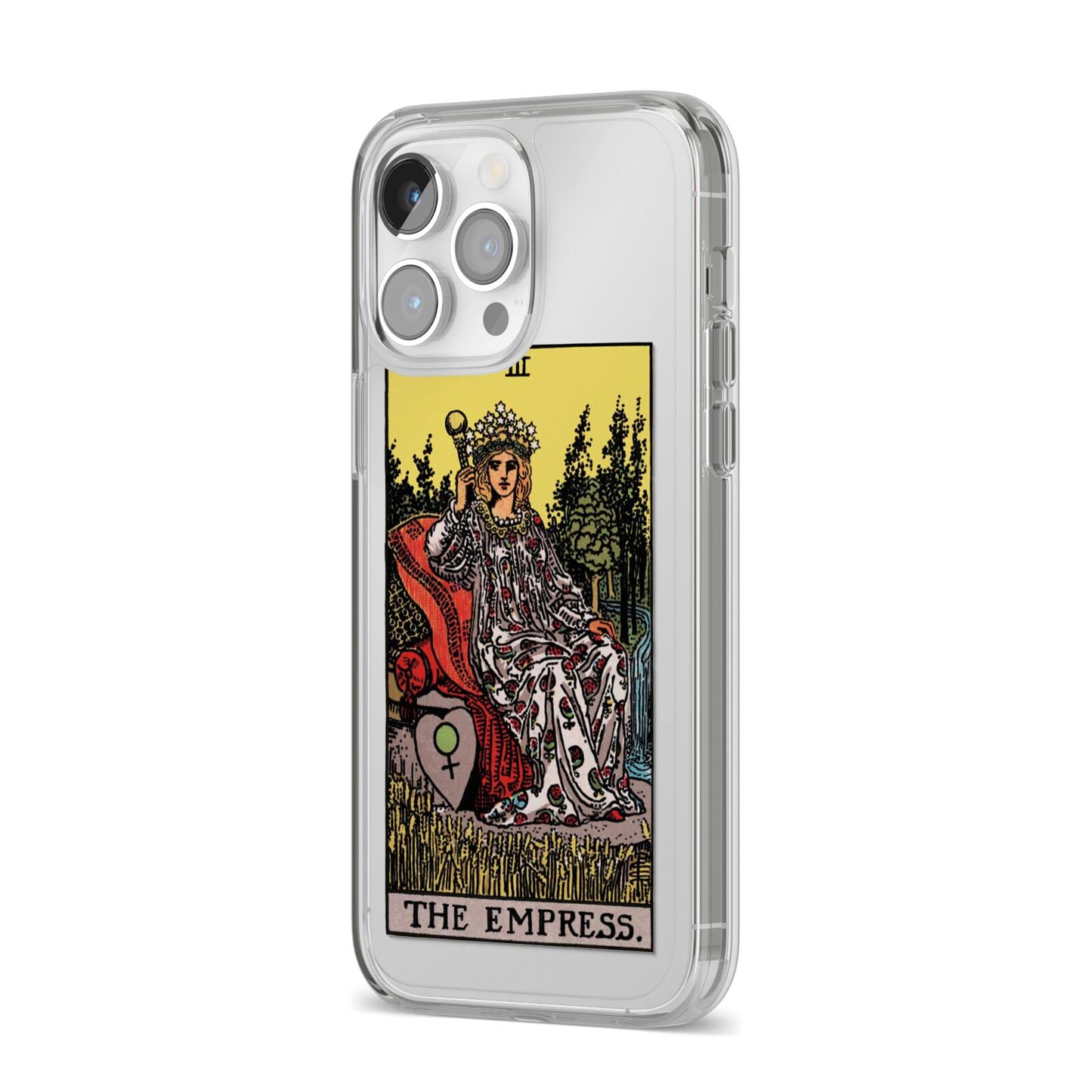 The Empress Tarot Card iPhone 14 Pro Max Clear Tough Case Silver Angled Image