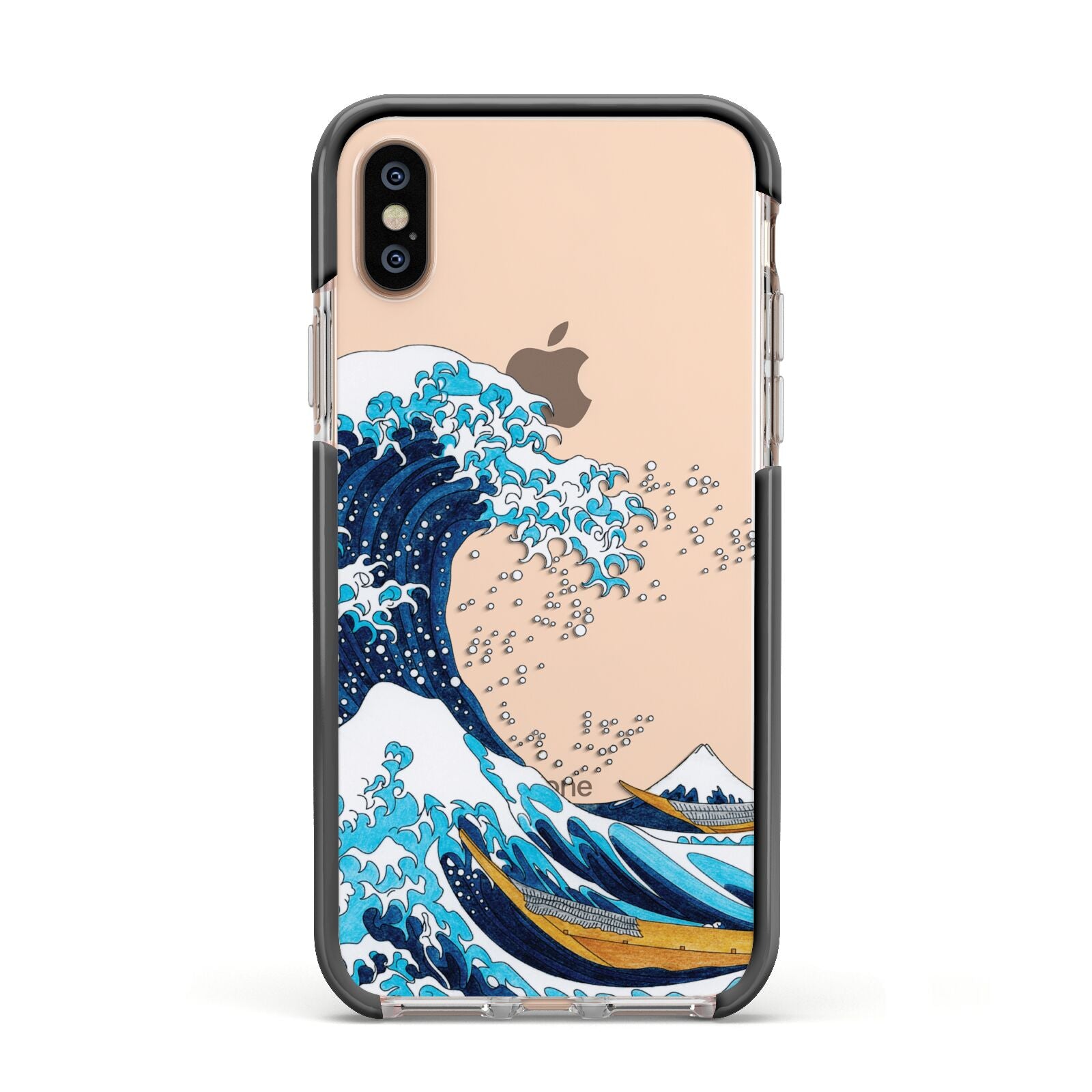 The Great Wave By Katsushika Hokusai Apple iPhone Xs Impact Case Black Edge on Gold Phone