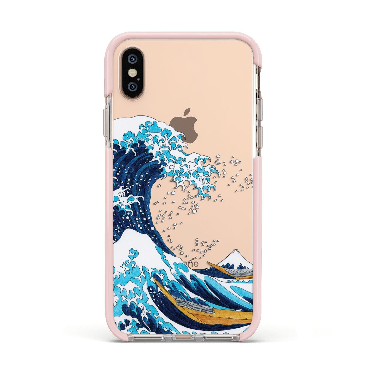 The Great Wave By Katsushika Hokusai Apple iPhone Xs Impact Case Pink Edge on Gold Phone