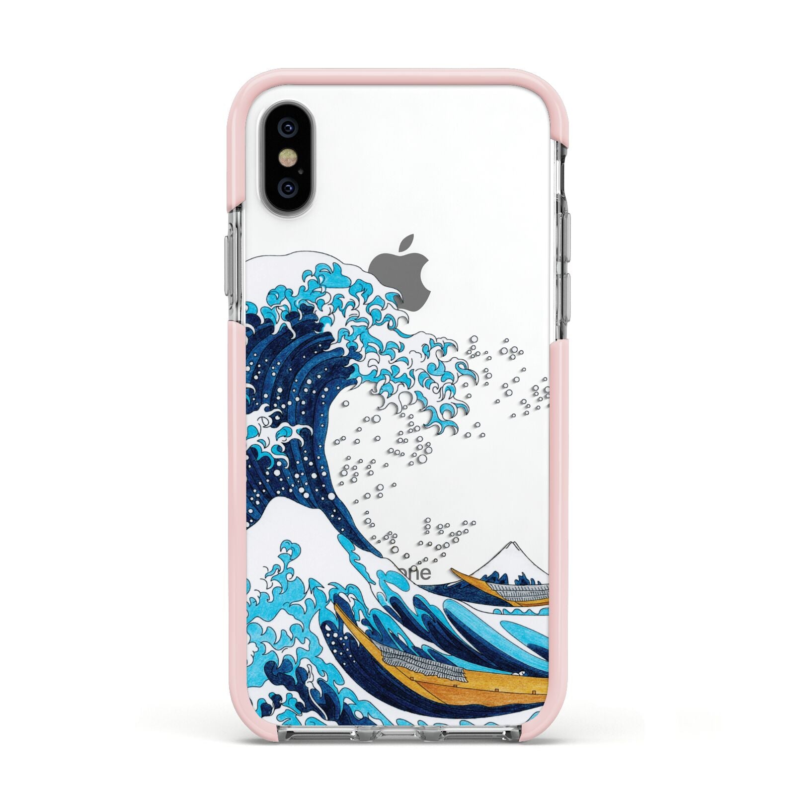 The Great Wave By Katsushika Hokusai Apple iPhone Xs Impact Case Pink Edge on Silver Phone