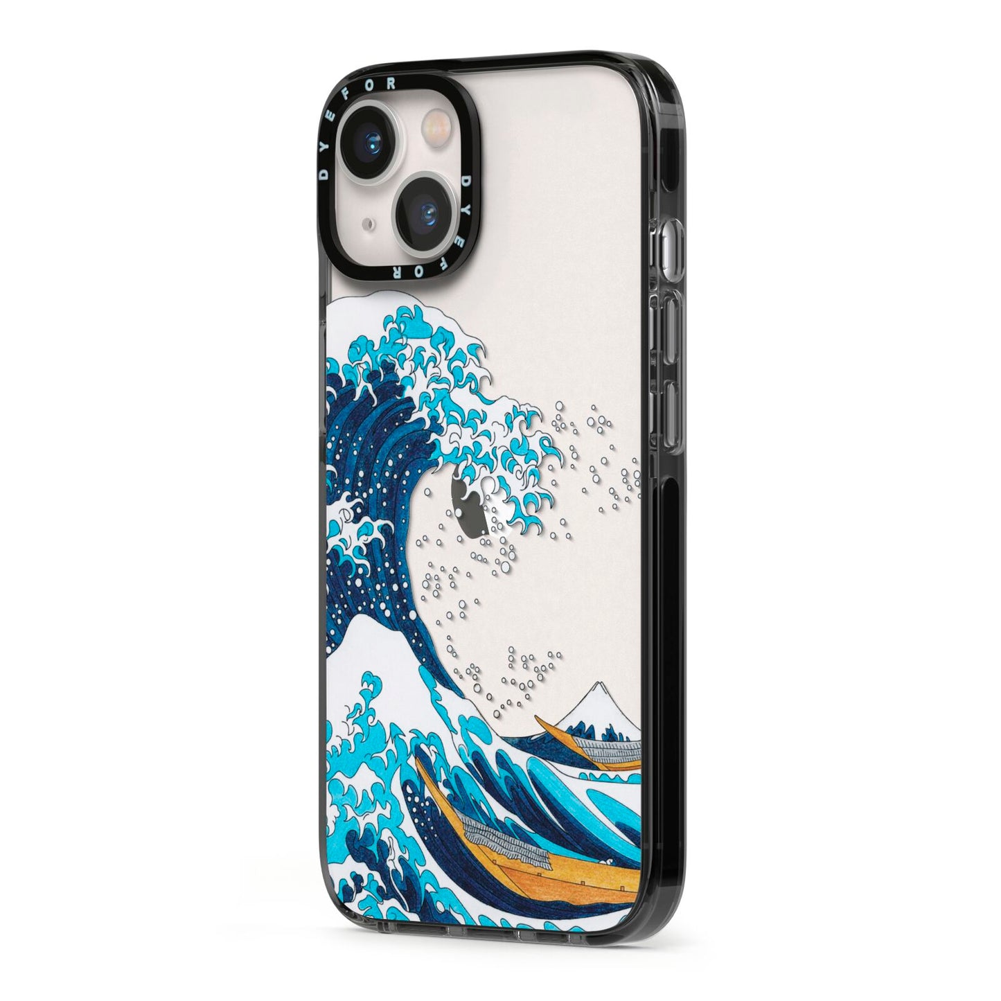 The Great Wave By Katsushika Hokusai iPhone 13 Black Impact Case Side Angle on Silver phone