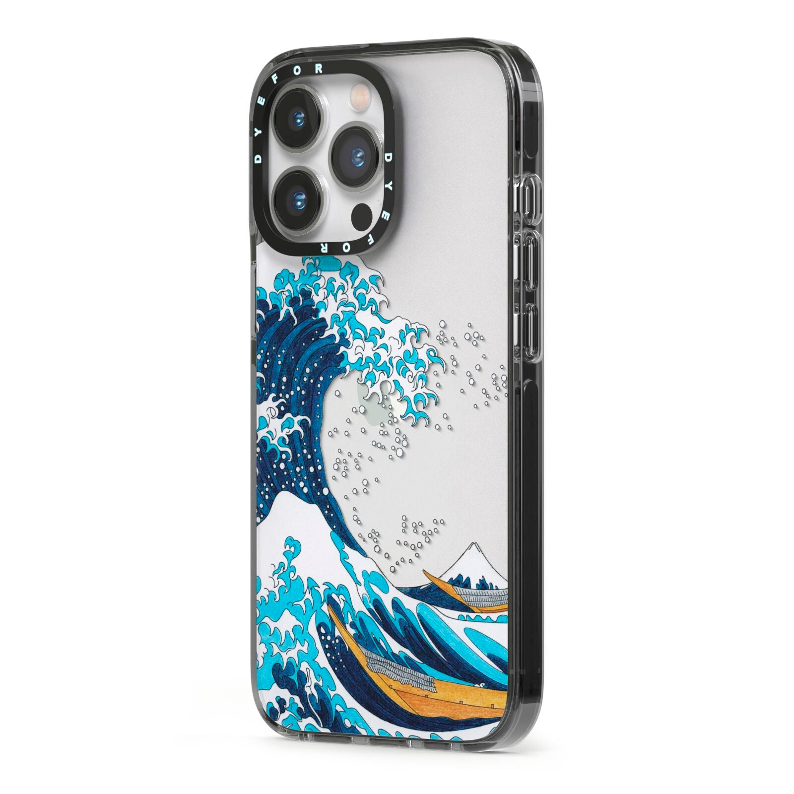 The Great Wave By Katsushika Hokusai iPhone 13 Pro Black Impact Case Side Angle on Silver phone