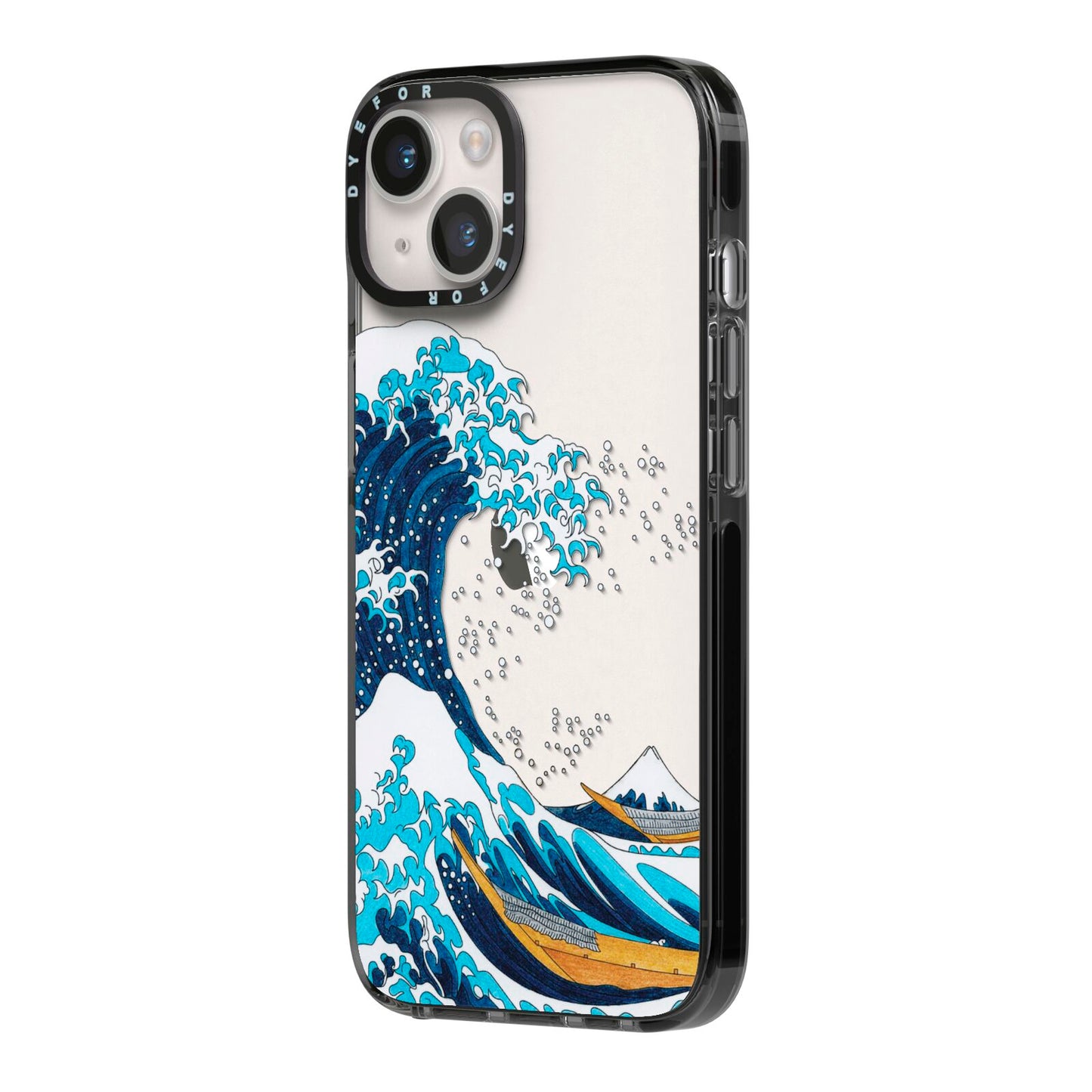 The Great Wave By Katsushika Hokusai iPhone 14 Black Impact Case Side Angle on Silver phone