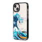 The Great Wave By Katsushika Hokusai iPhone 14 Plus Black Impact Case Side Angle on Silver phone