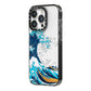 The Great Wave By Katsushika Hokusai iPhone 14 Pro Black Impact Case Side Angle on Silver phone