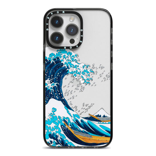 The Great Wave By Katsushika Hokusai iPhone 14 Pro Max Black Impact Case on Silver phone