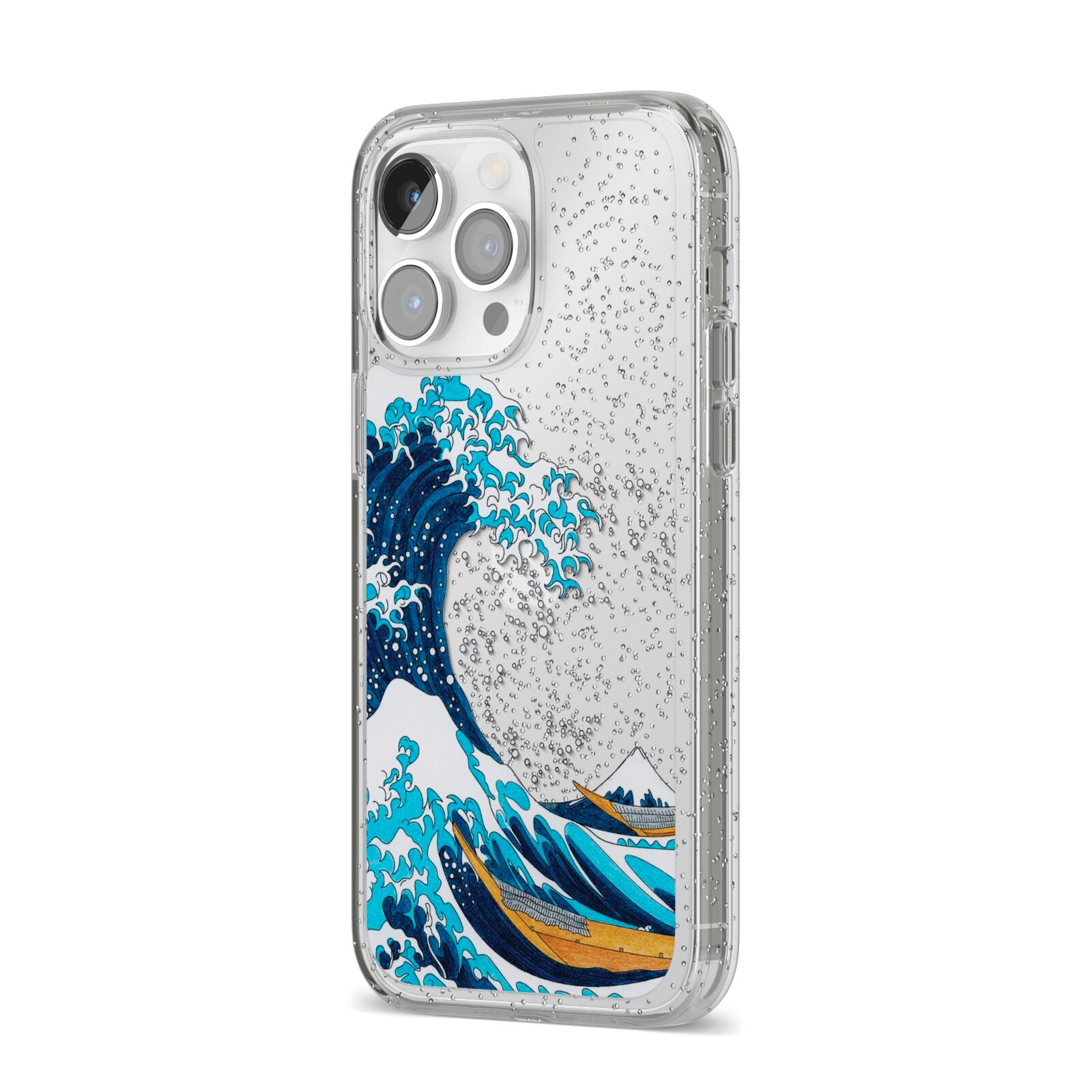 The Great Wave By Katsushika Hokusai iPhone 14 Pro Max Glitter Tough Case Silver Angled Image