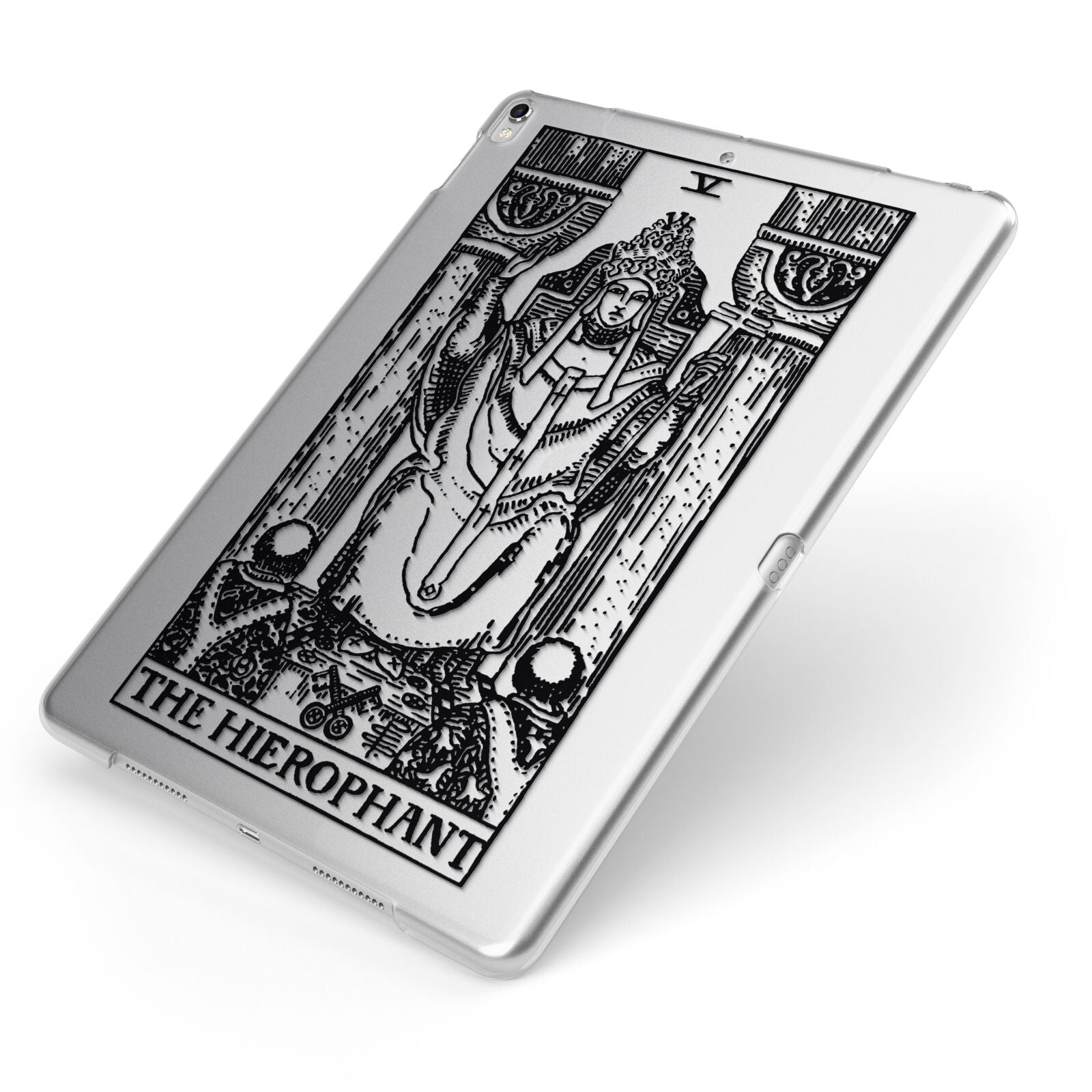 The Hierophant Monochrome Tarot Card Apple iPad Case on Silver iPad Side View
