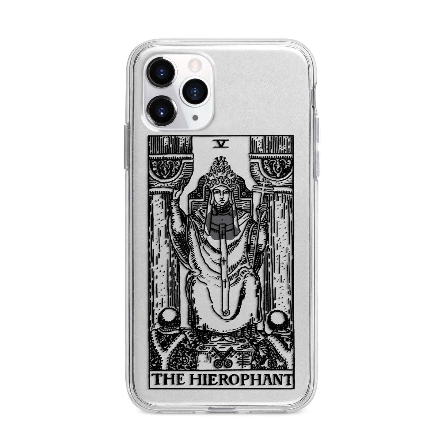 The Hierophant Monochrome Tarot Card Apple iPhone 11 Pro Max in Silver with Bumper Case
