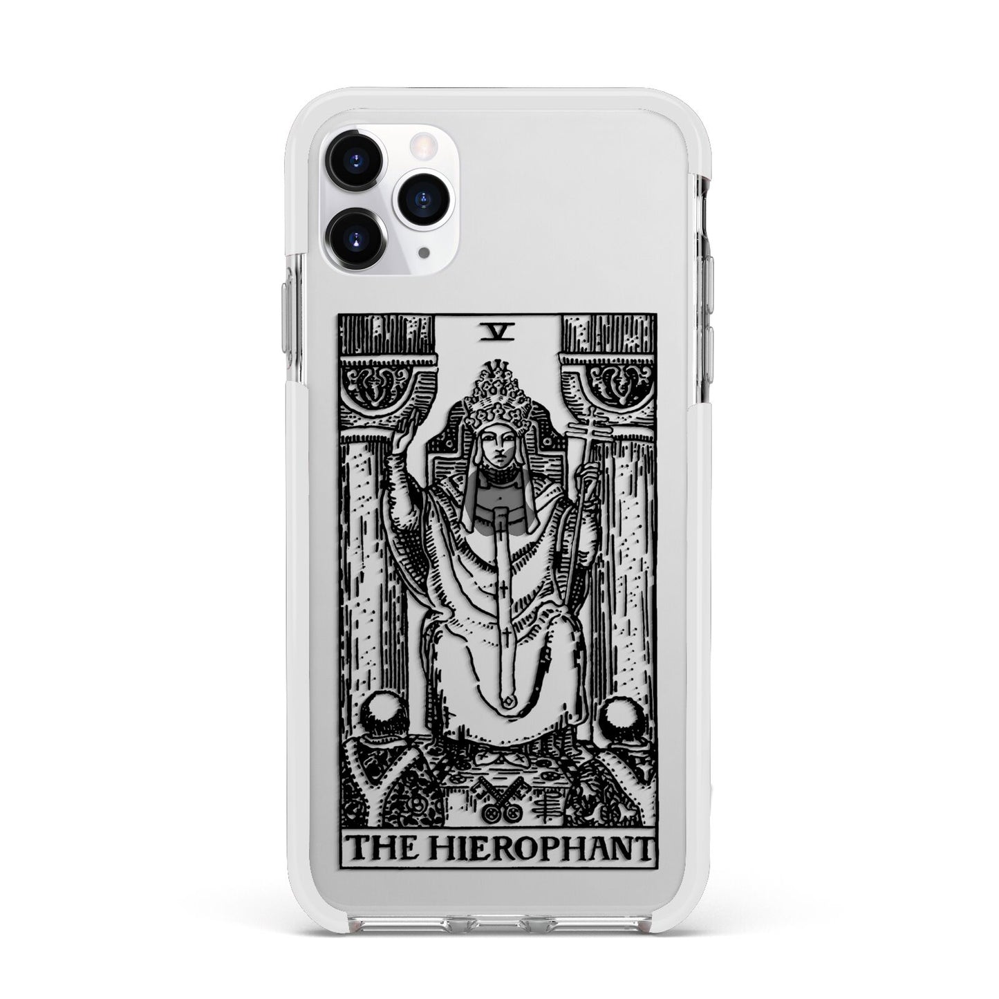 The Hierophant Monochrome Tarot Card Apple iPhone 11 Pro Max in Silver with White Impact Case