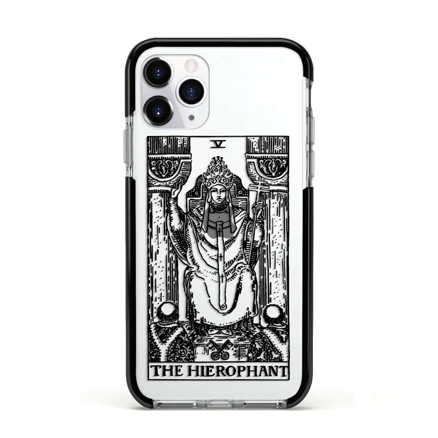 The Hierophant Monochrome Tarot Card Apple iPhone 11 Pro in Silver with Black Impact Case