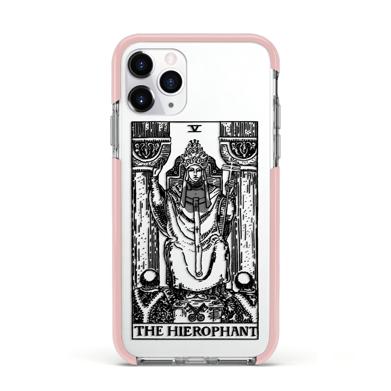 The Hierophant Monochrome Tarot Card Apple iPhone 11 Pro in Silver with Pink Impact Case
