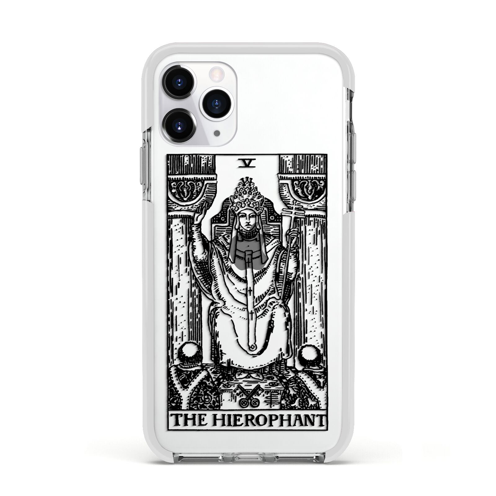 The Hierophant Monochrome Tarot Card Apple iPhone 11 Pro in Silver with White Impact Case