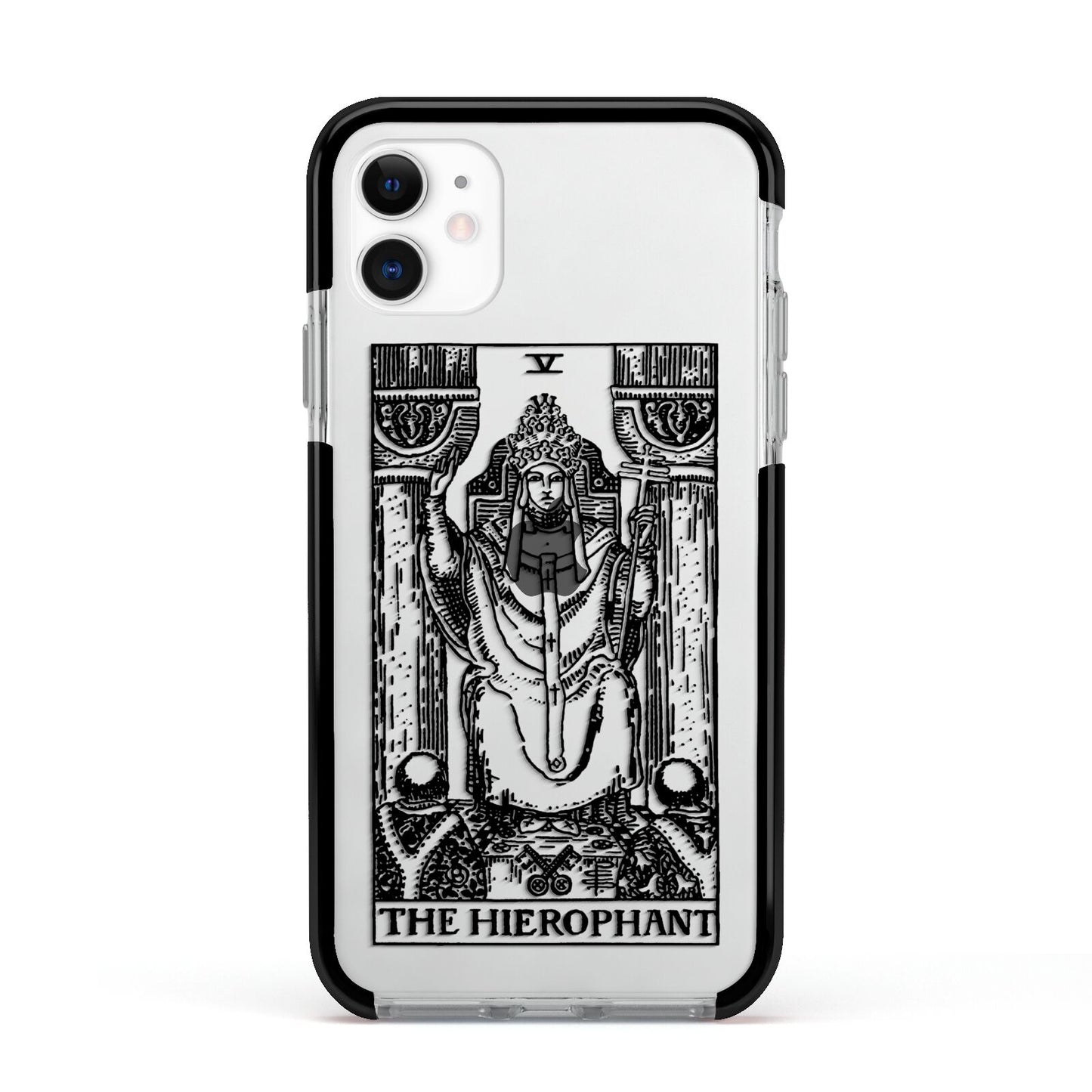 The Hierophant Monochrome Tarot Card Apple iPhone 11 in White with Black Impact Case