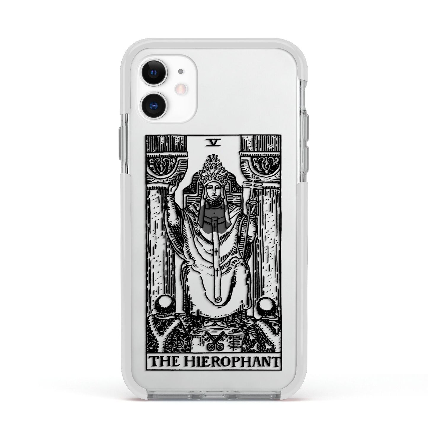 The Hierophant Monochrome Tarot Card Apple iPhone 11 in White with White Impact Case