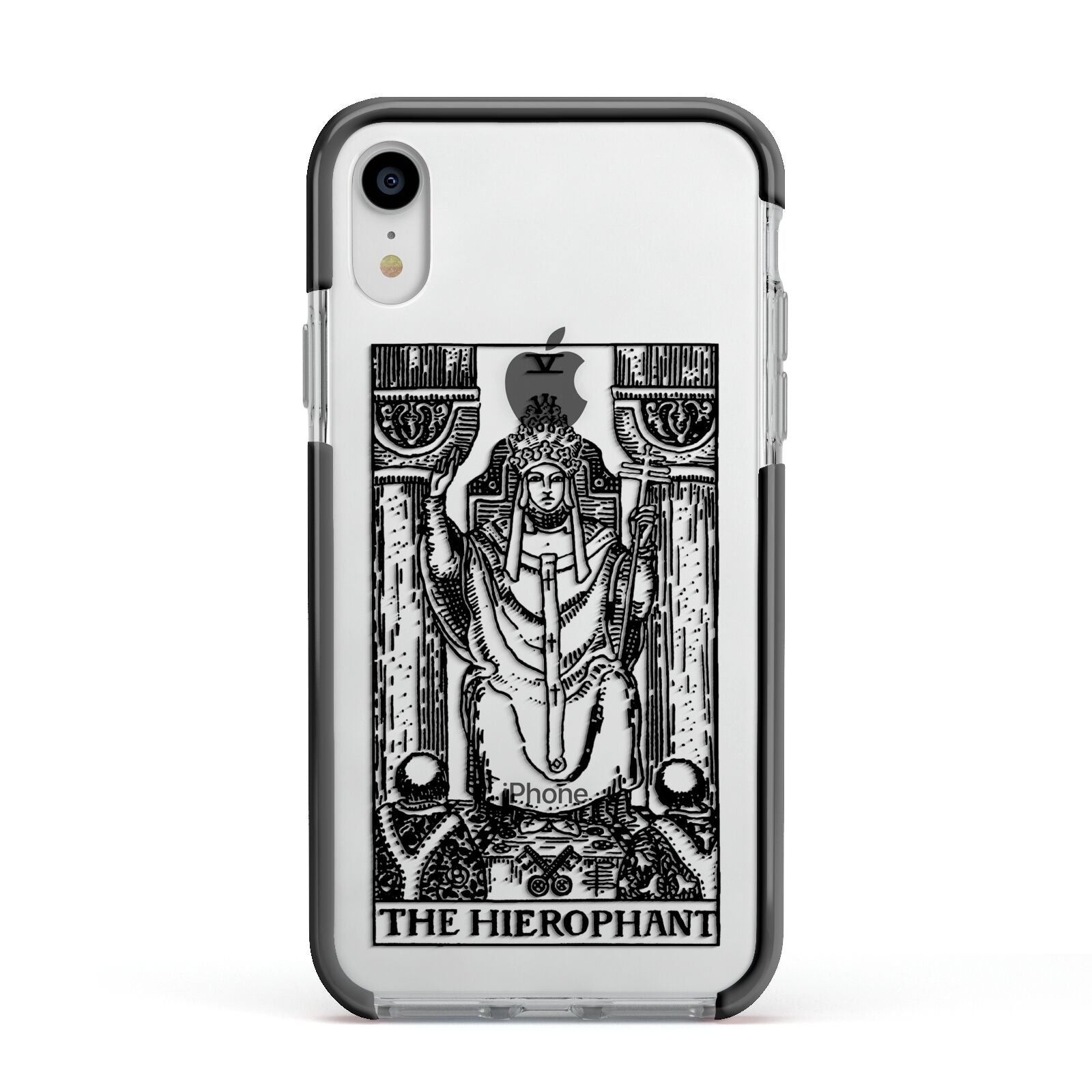 The Hierophant Monochrome Tarot Card Apple iPhone XR Impact Case Black Edge on Silver Phone
