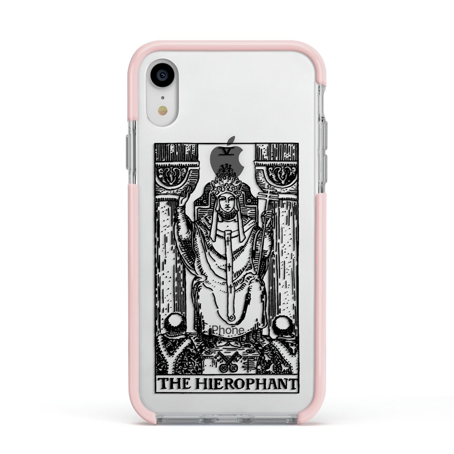 The Hierophant Monochrome Tarot Card Apple iPhone XR Impact Case Pink Edge on Silver Phone