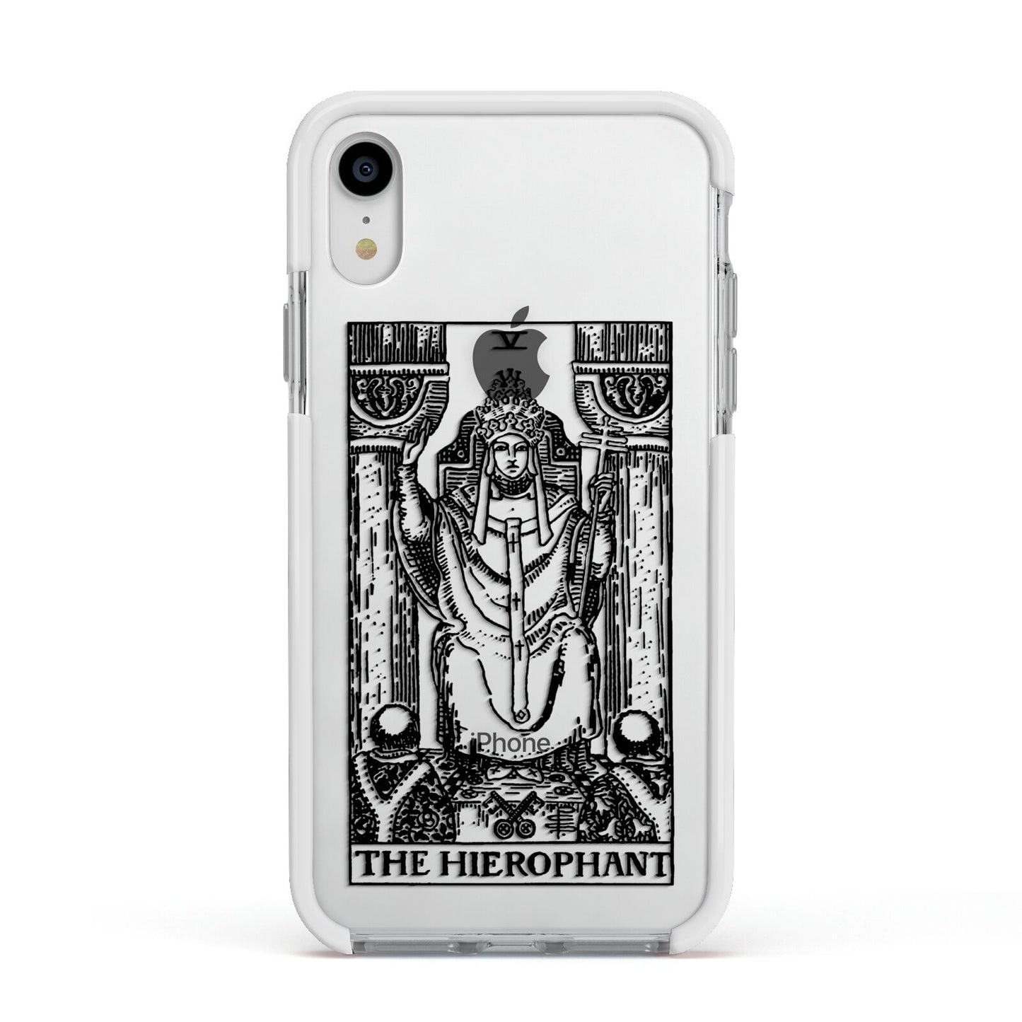 The Hierophant Monochrome Tarot Card Apple iPhone XR Impact Case White Edge on Silver Phone