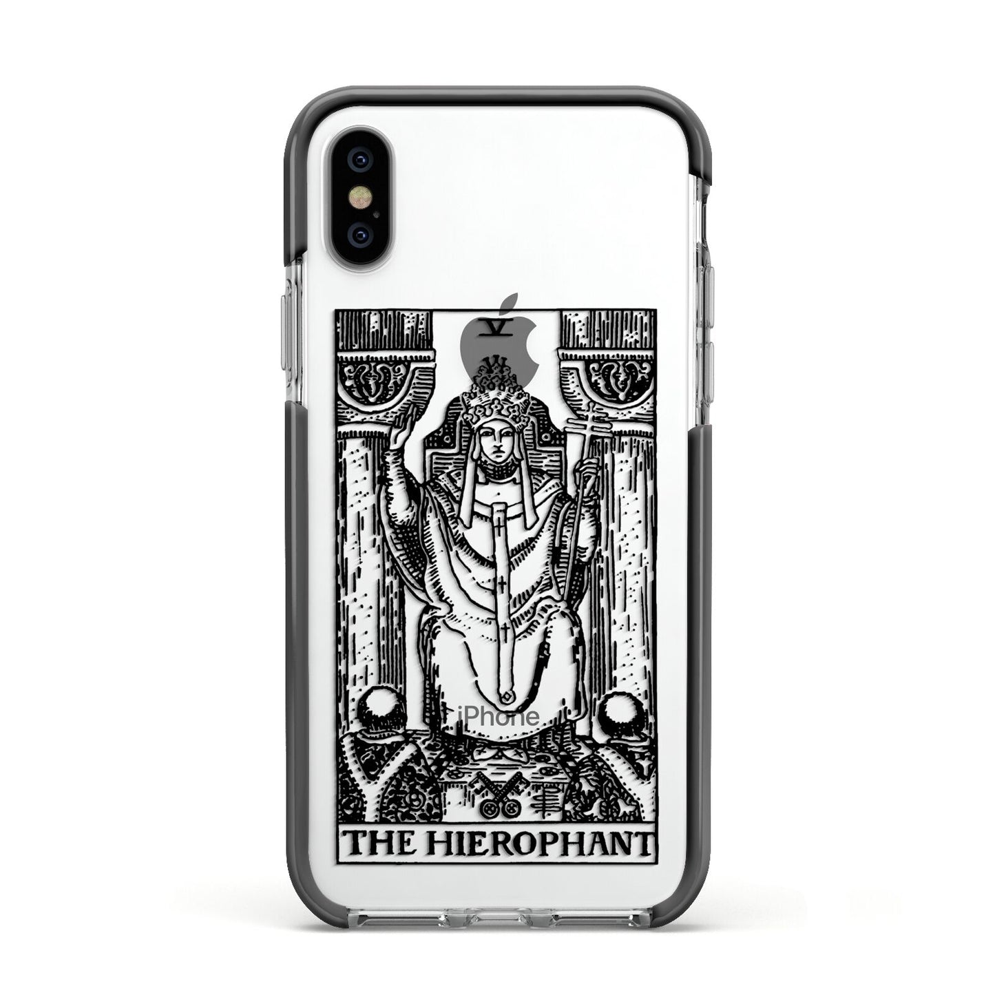 The Hierophant Monochrome Tarot Card Apple iPhone Xs Impact Case Black Edge on Silver Phone